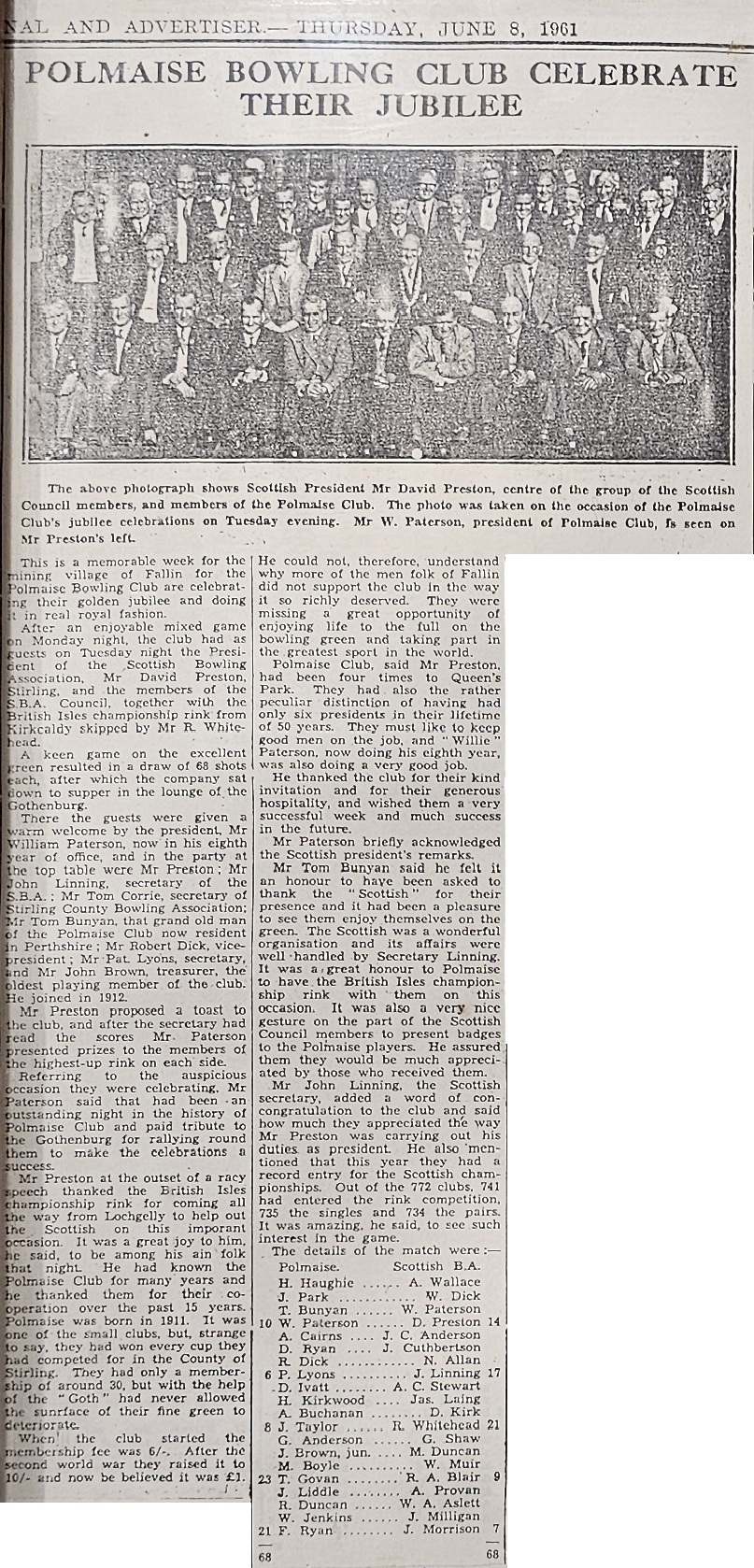 Original newspaper clipping from 1961